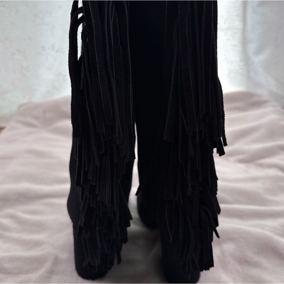 Nine West Jayden suede leather Heeled boots Size 7.5 Fringe Pull On Cowgirl Boho - Picture 7 of 14
